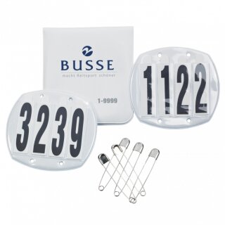 Busse start numbers, safety pins, oval, 4 digits