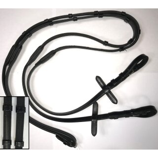 Euroriding leather reins - sided with rubberized ridges - slim